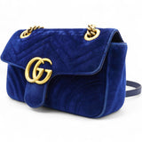 Velvet Matelasse Small GG Marmont Shoulder Bag Cobalt Blue