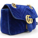 Velvet Matelasse Small GG Marmont Shoulder Bag Cobalt Blue