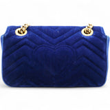 Velvet Matelasse Small GG Marmont Shoulder Bag Cobalt Blue
