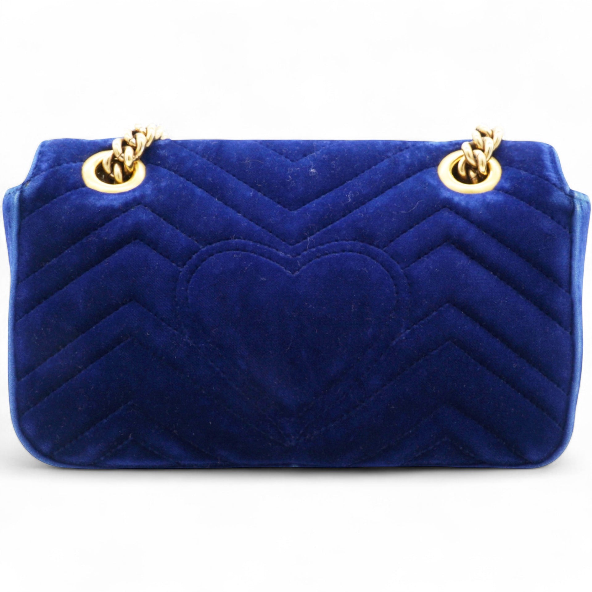 Velvet Matelasse Small GG Marmont Shoulder Bag Cobalt Blue