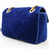 Velvet Matelasse Small GG Marmont Shoulder Bag Cobalt Blue
