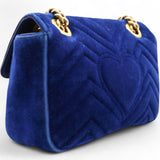 Velvet Matelasse Small GG Marmont Shoulder Bag Cobalt Blue