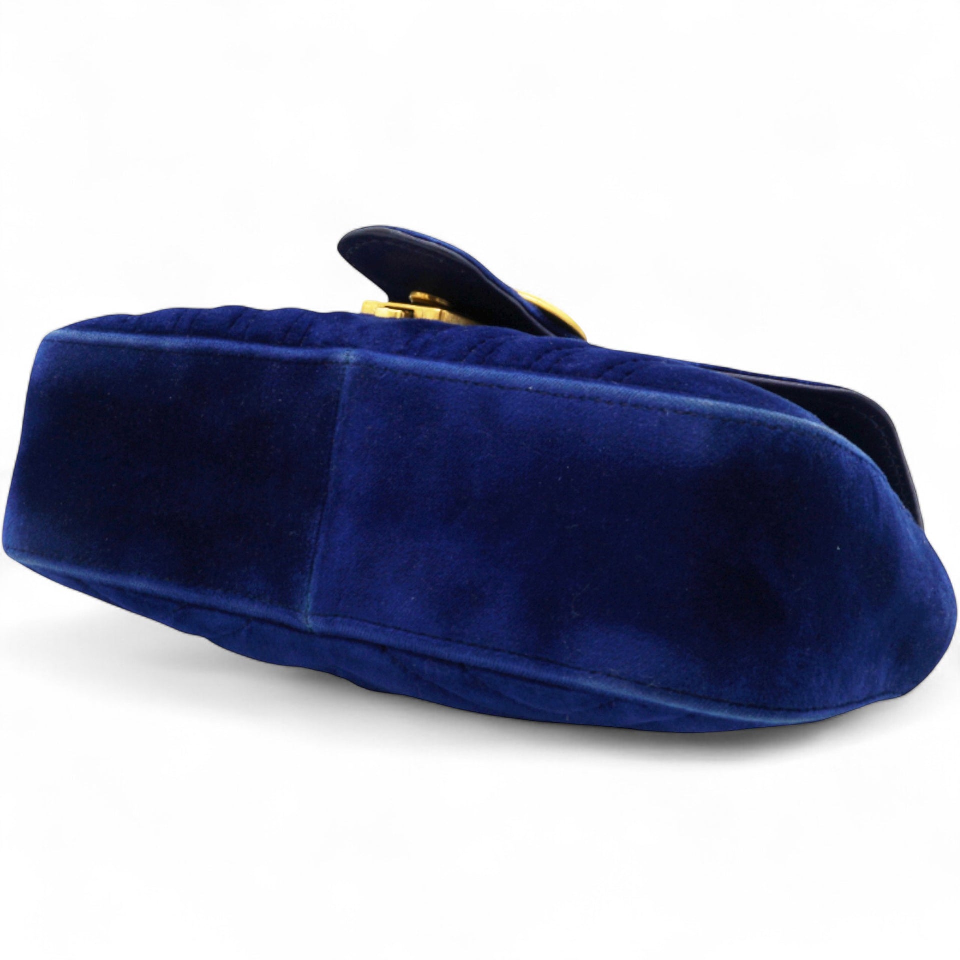 Velvet Matelasse Small GG Marmont Shoulder Bag Cobalt Blue
