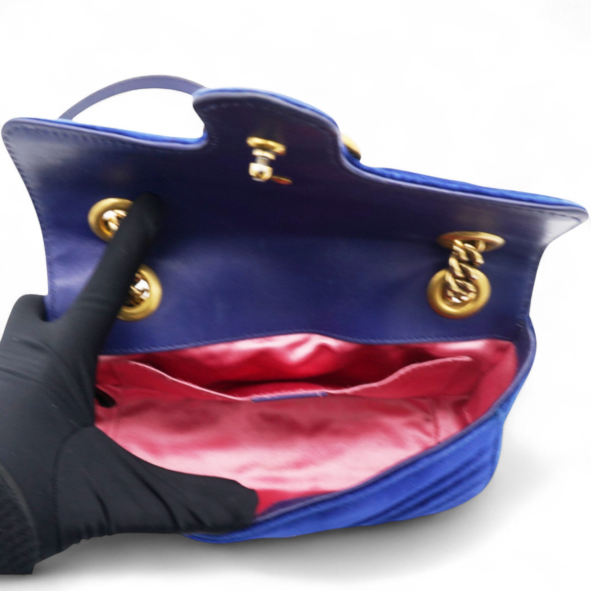 Velvet Matelasse Small GG Marmont Shoulder Bag Cobalt Blue