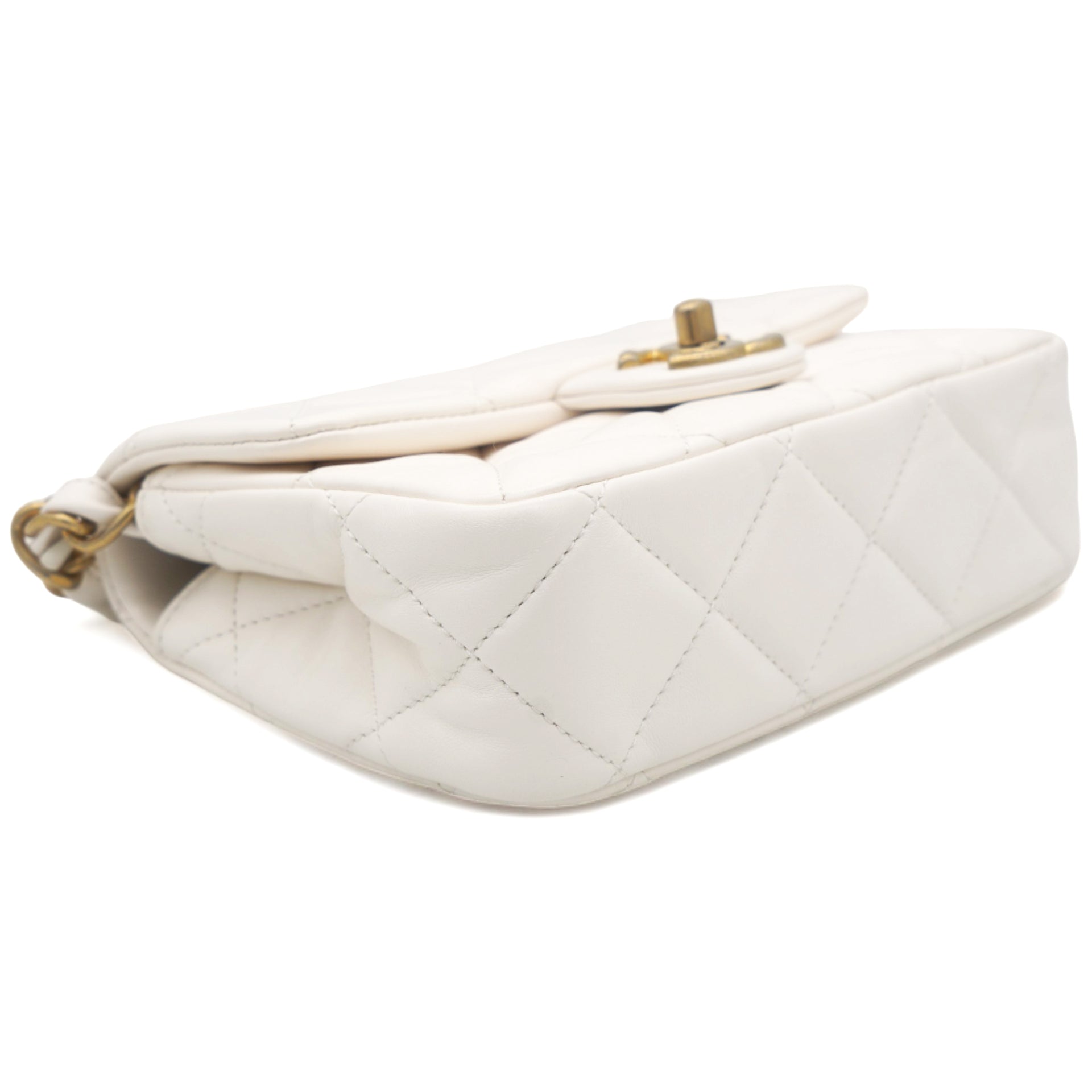 White Mini Quilted Single Flap Bag Shoulder Bag 23s