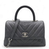 Caviar Chevron Quilted Small Coco Handle Flap Dark Grey