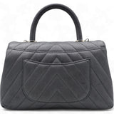 Caviar Chevron Quilted Small Coco Handle Flap Dark Grey