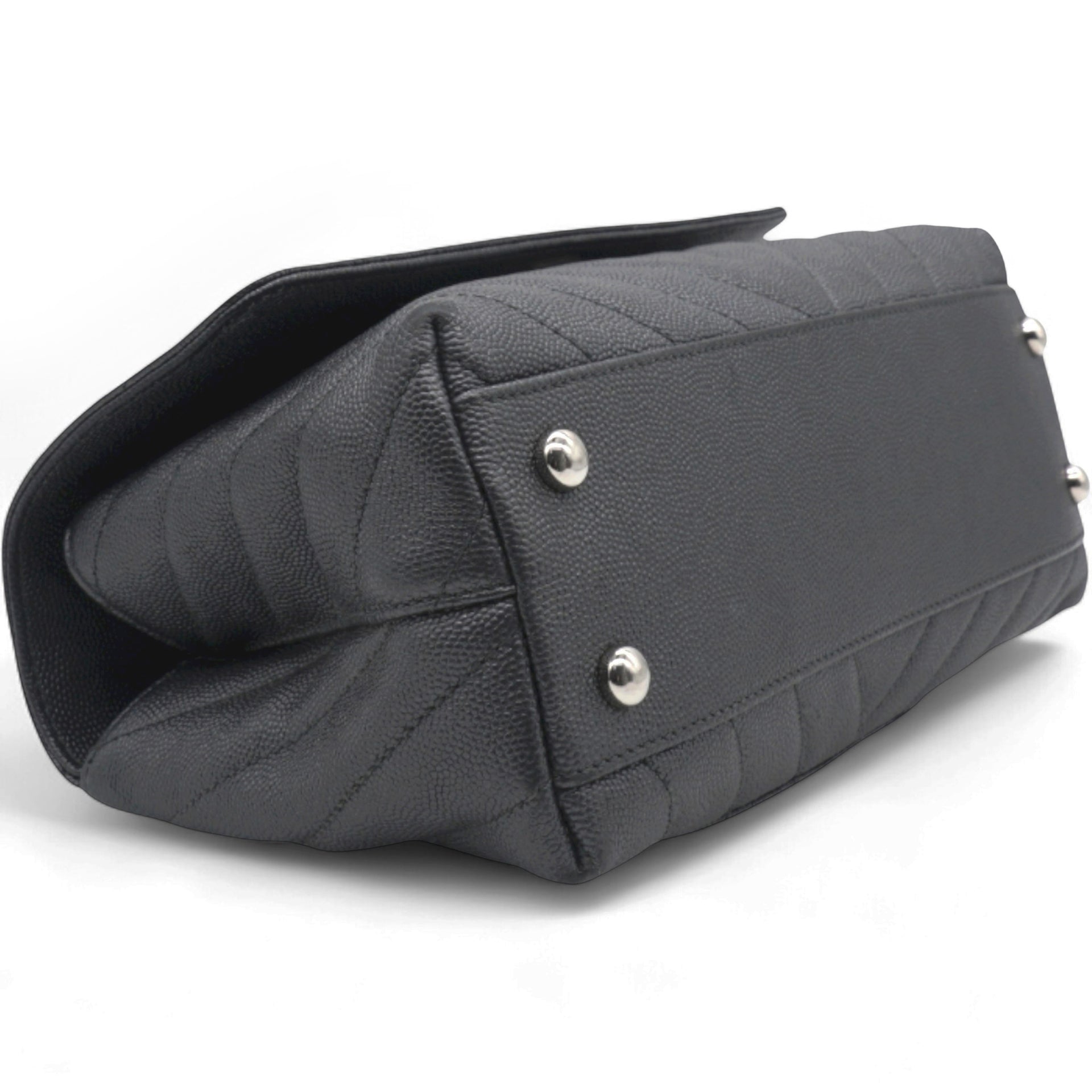 Caviar Chevron Quilted Small Coco Handle Flap Dark Grey