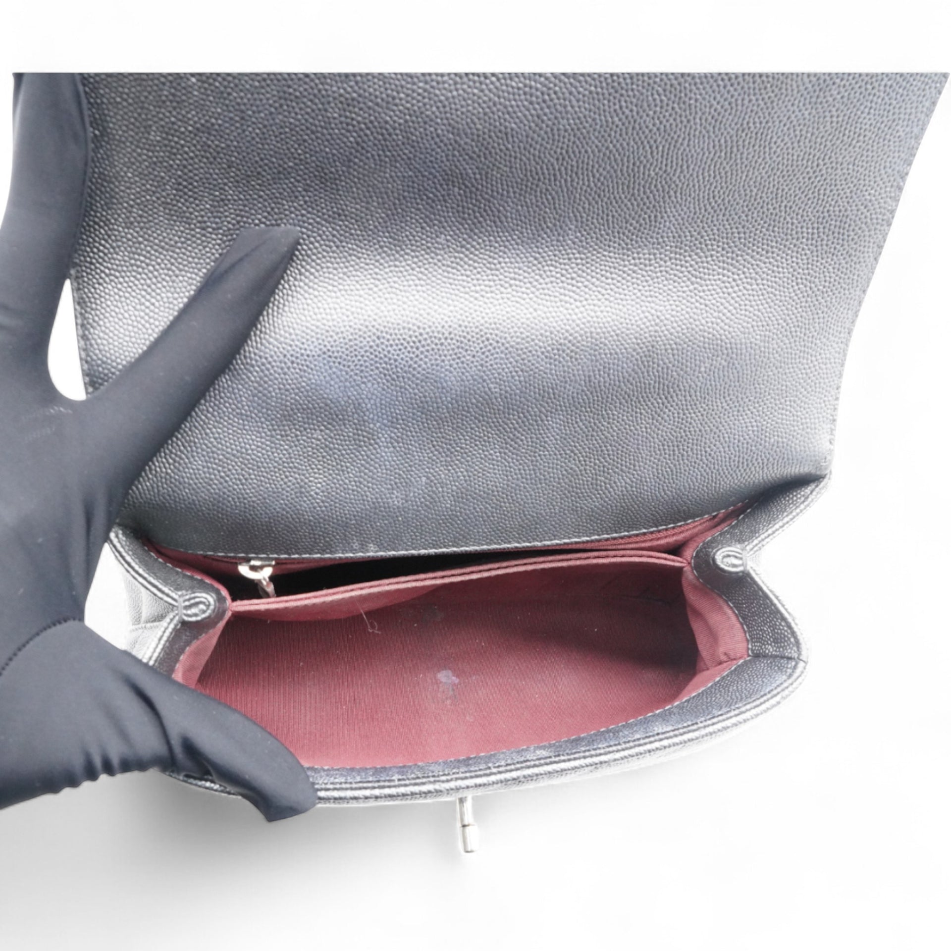 Caviar Chevron Quilted Small Coco Handle Flap Dark Grey