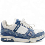 White/Blue Monogram Leather and Denim LV Trainer Sneakers Size37.5