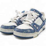 White/Blue Monogram Leather and Denim LV Trainer Sneakers Size37.5
