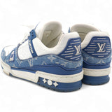 White/Blue Monogram Leather and Denim LV Trainer Sneakers Size37.5