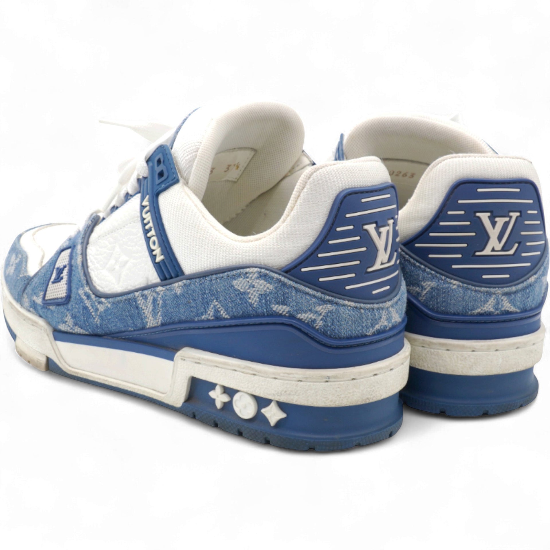 White/Blue Monogram Leather and Denim LV Trainer Sneakers Size37.5