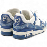 White/Blue Monogram Leather and Denim LV Trainer Sneakers Size37.5