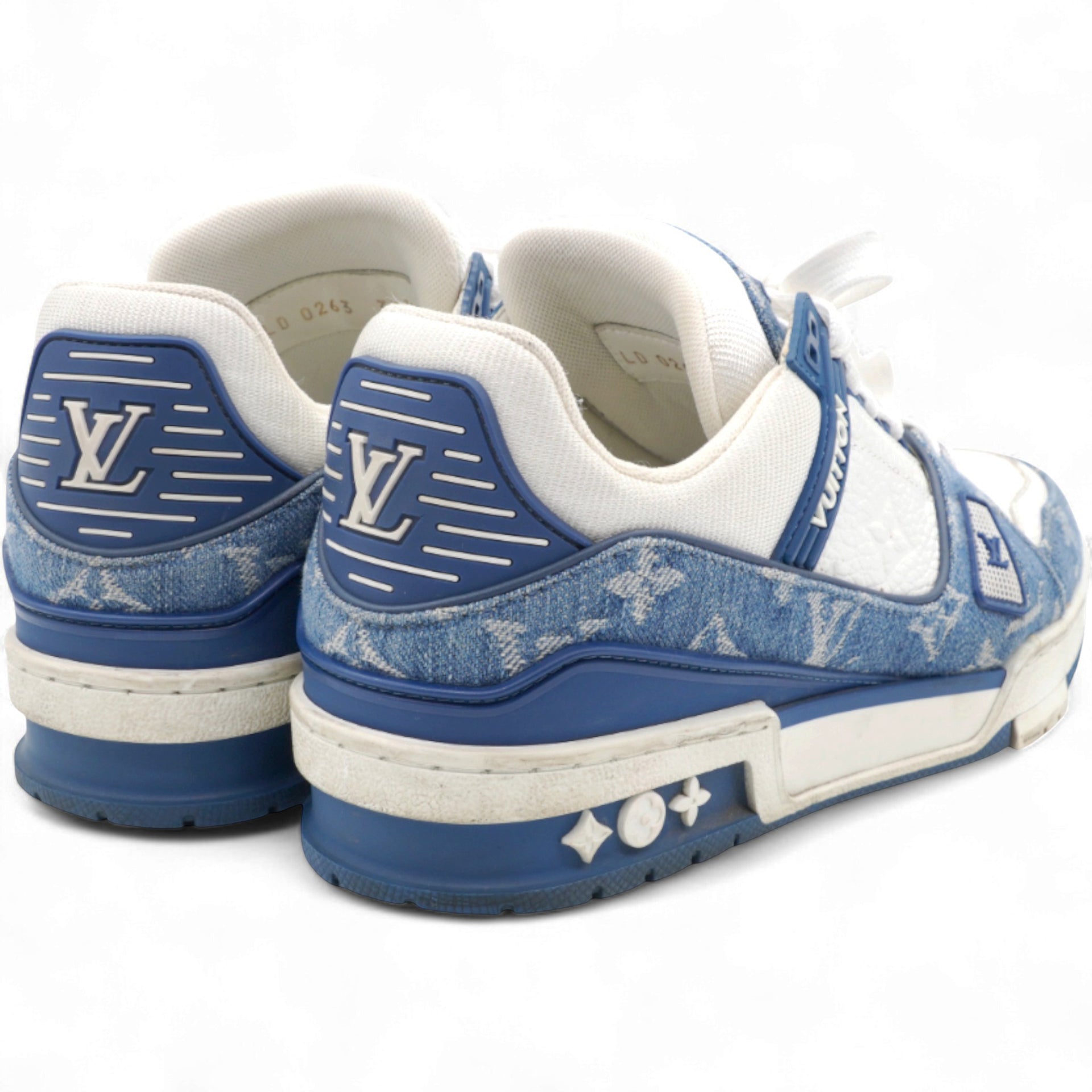 White/Blue Monogram Leather and Denim LV Trainer Sneakers Size37.5