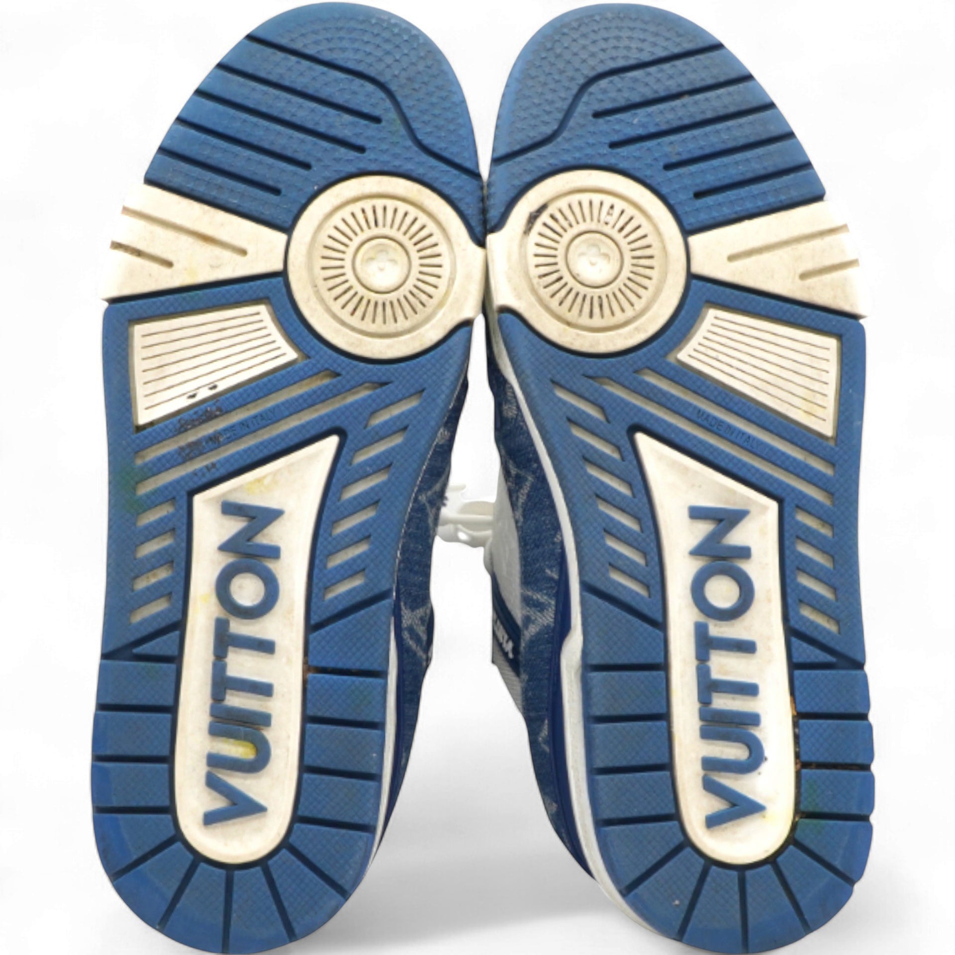 White/Blue Monogram Leather and Denim LV Trainer Sneakers Size37.5