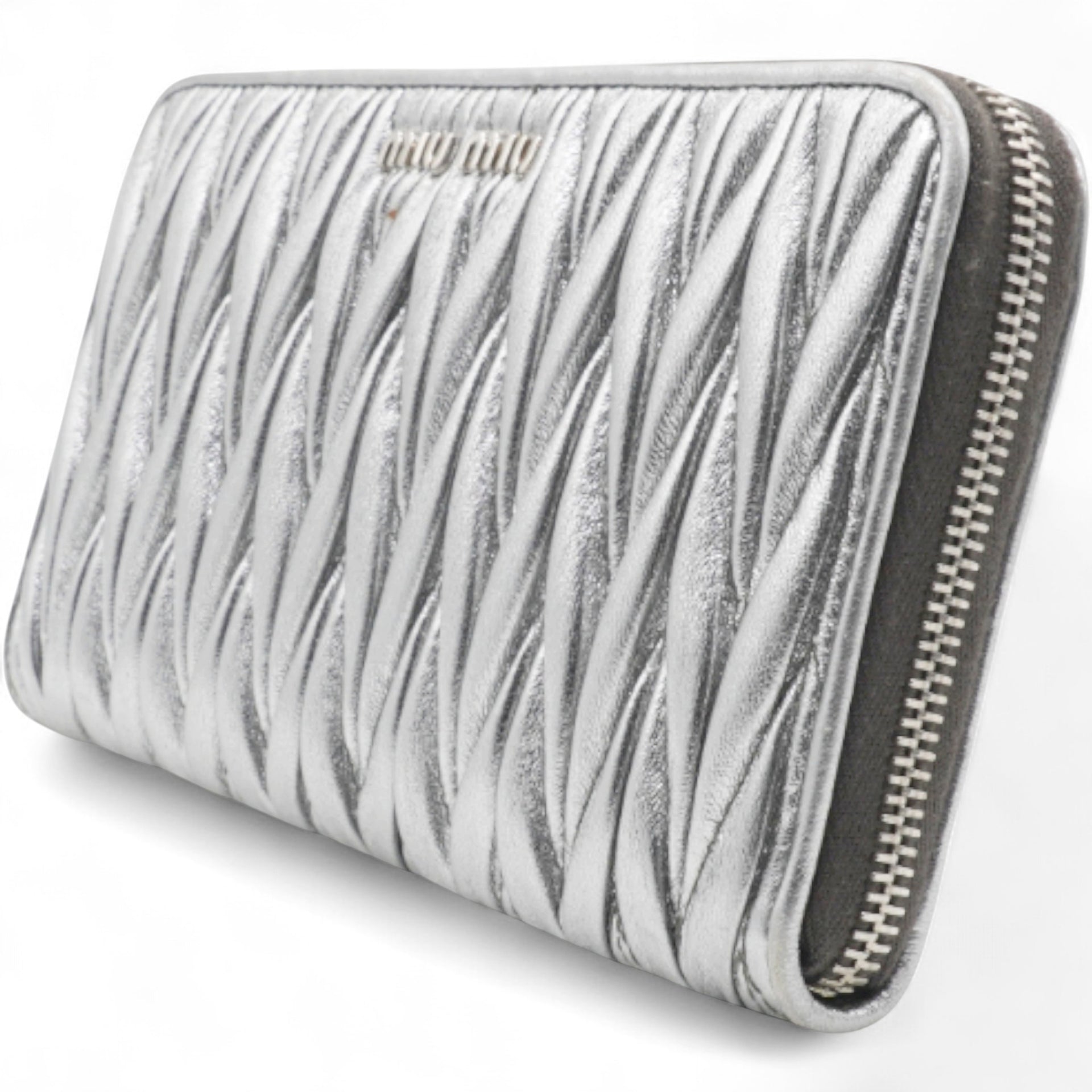 Silver Matelasse Leather Wallet