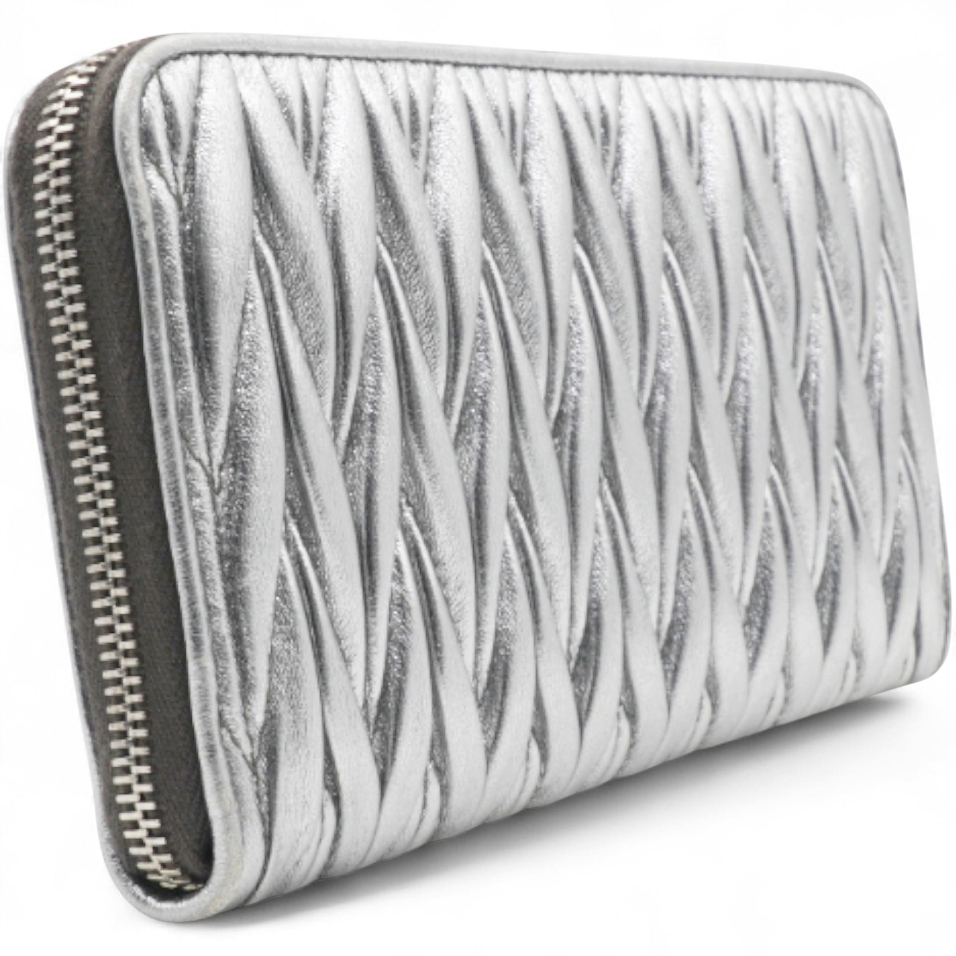 Miu Miu Silver Matelasse Leather Wallet on Chain – STYLISHTOP