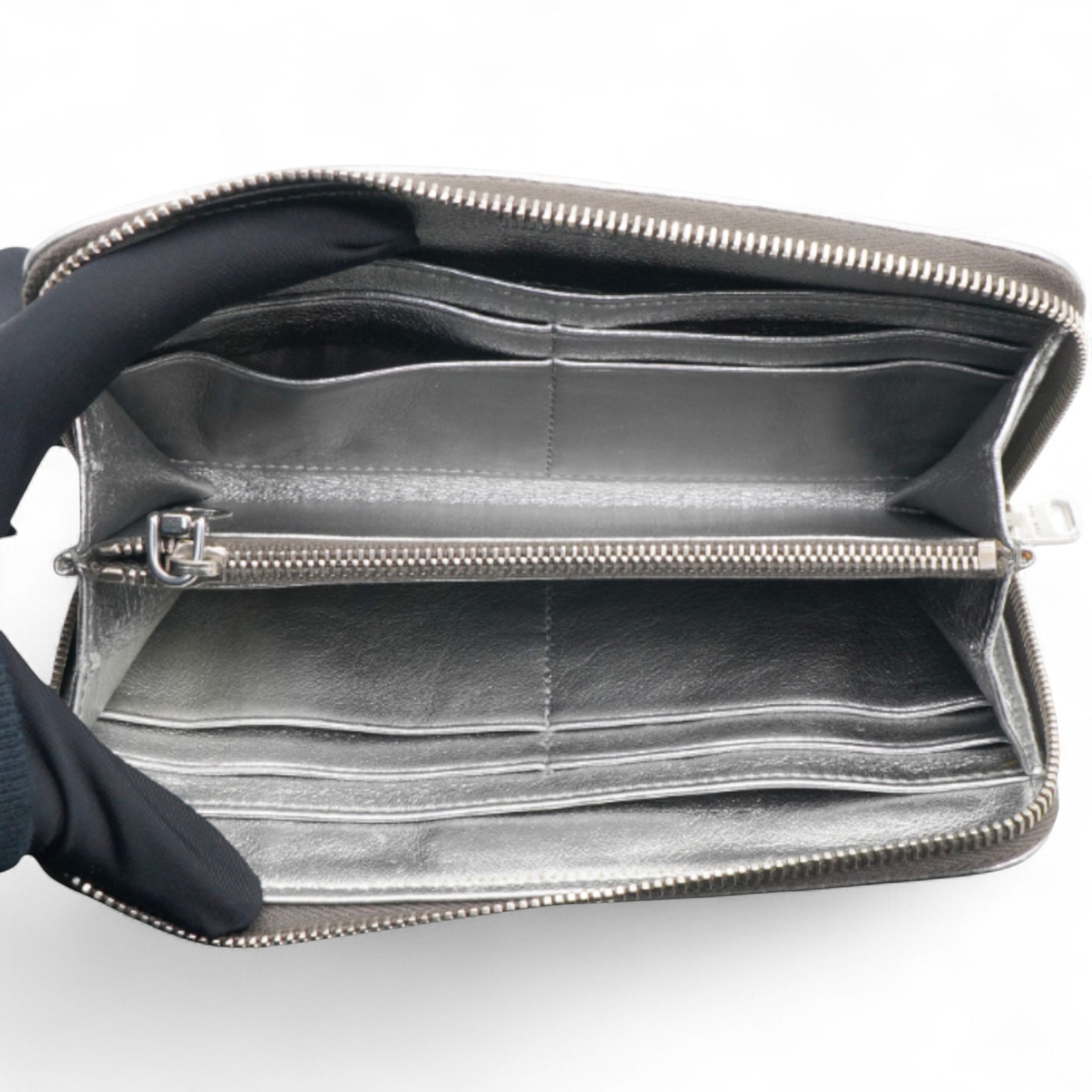 Silver Matelasse Leather Wallet