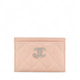 Lambskin Quilted Crystal Card Holder Beige