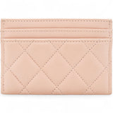 Lambskin Quilted Crystal Card Holder Beige