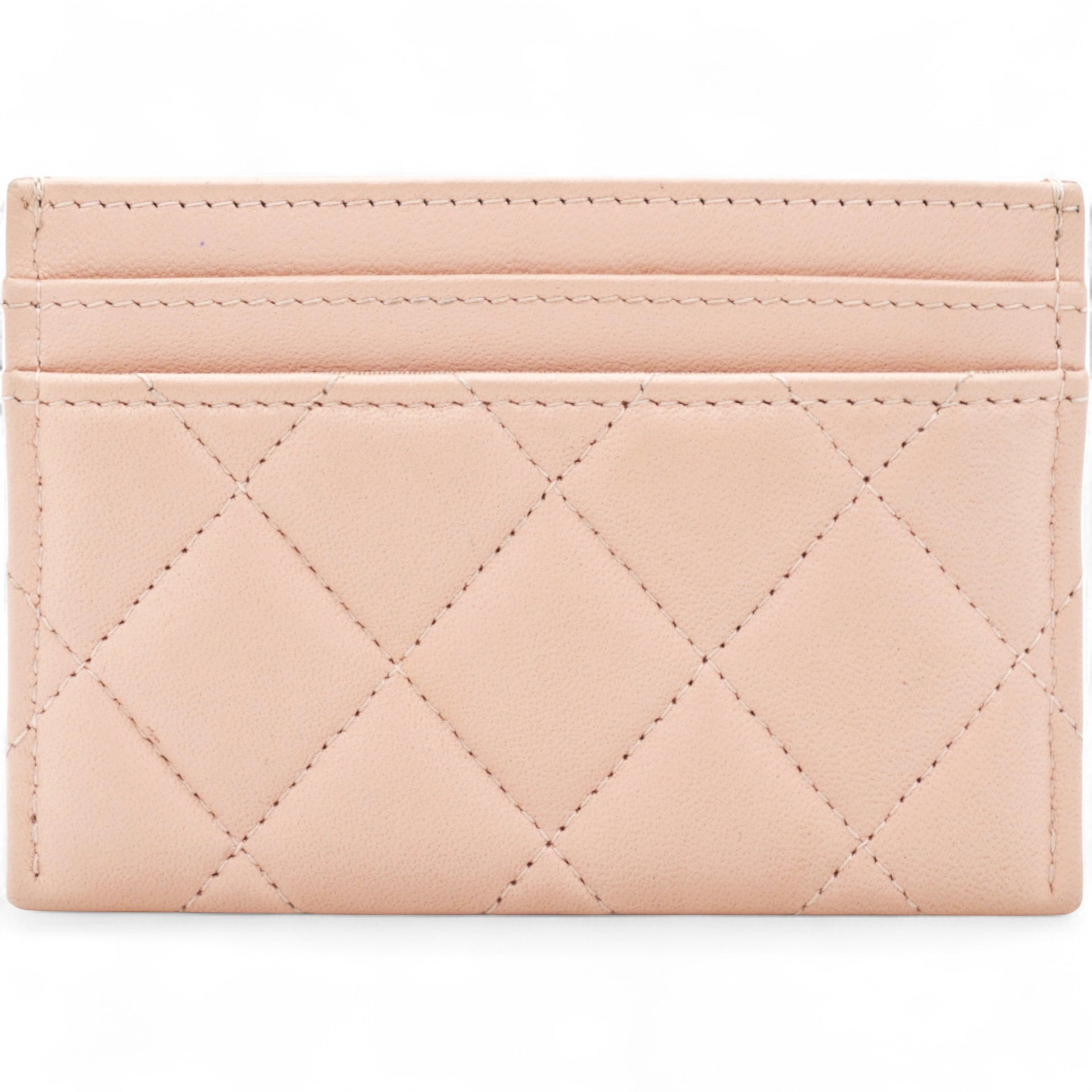 Lambskin Quilted Crystal Card Holder Beige