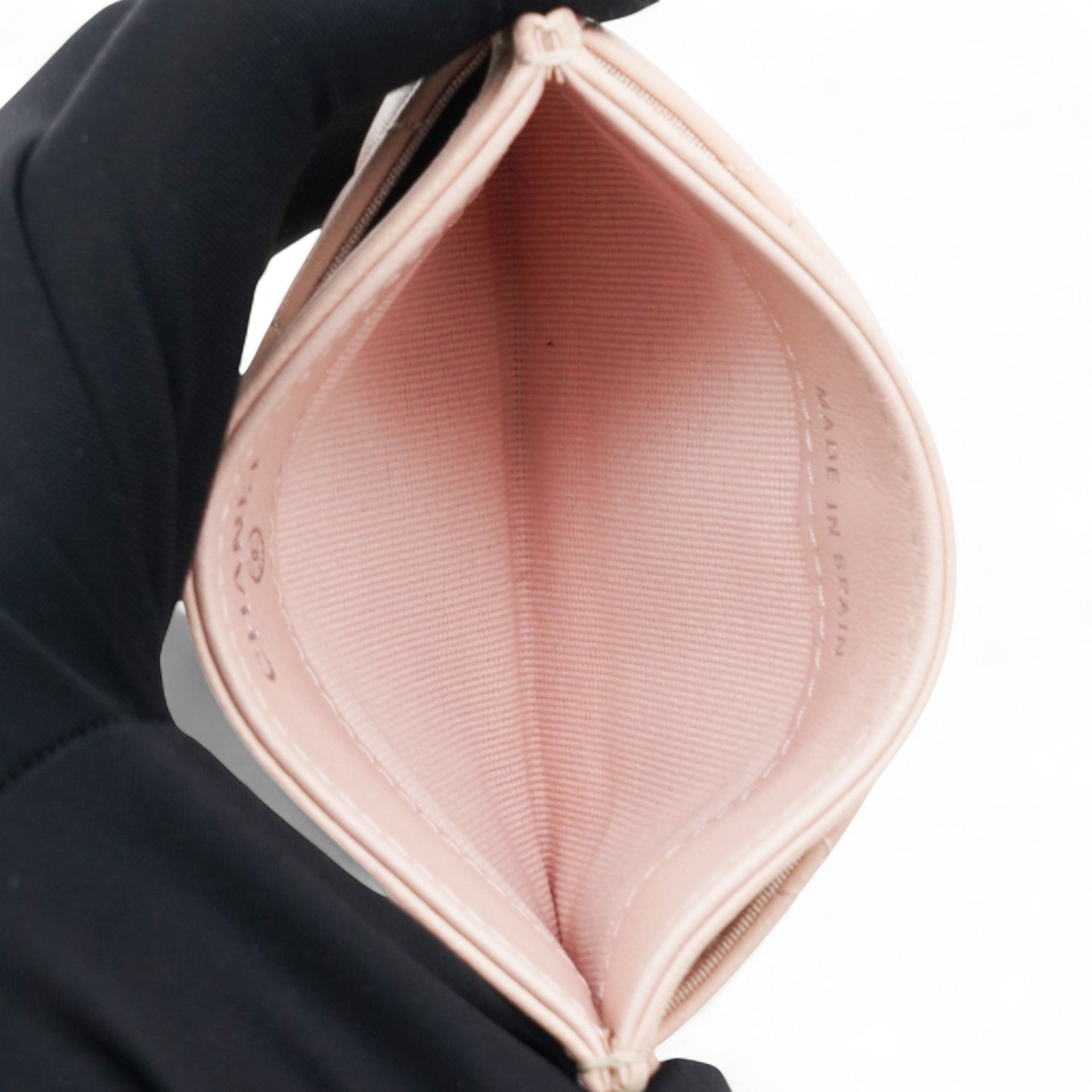 Lambskin Quilted Crystal Card Holder Beige