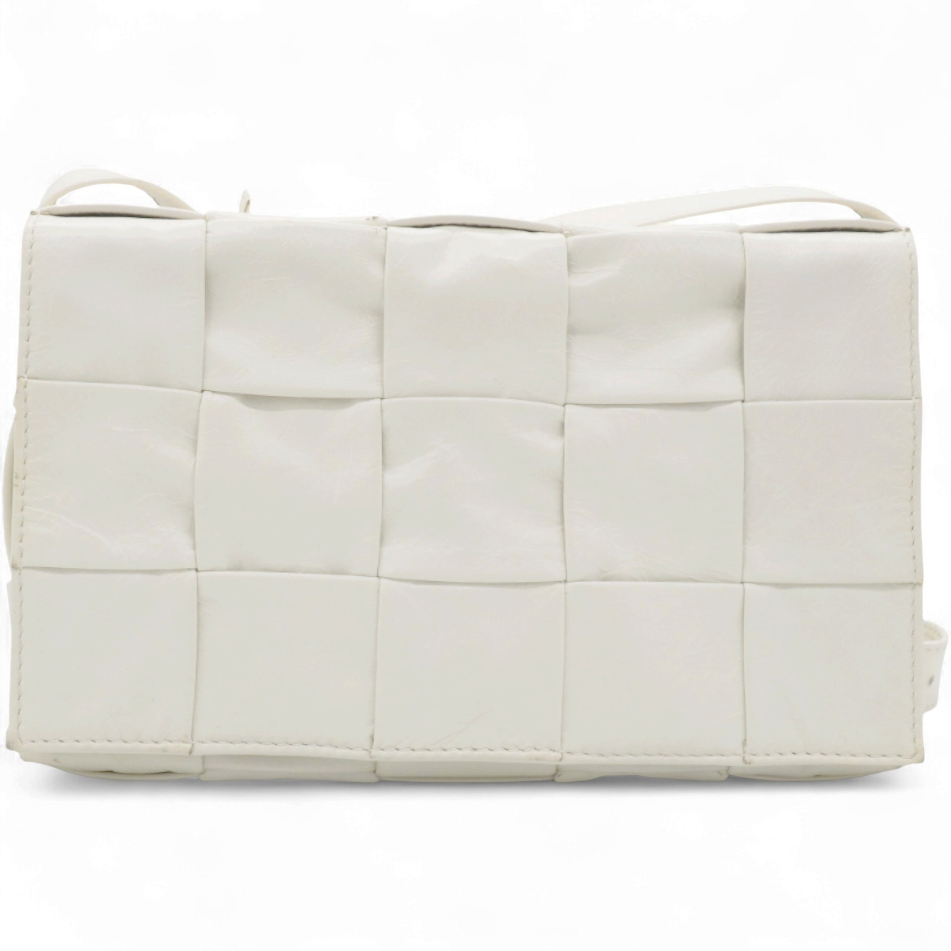 Lambskin Maxi Intrecciato Small Cassette Crossbody Bag White