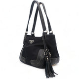 Black Leather and Nylon Mini Bag