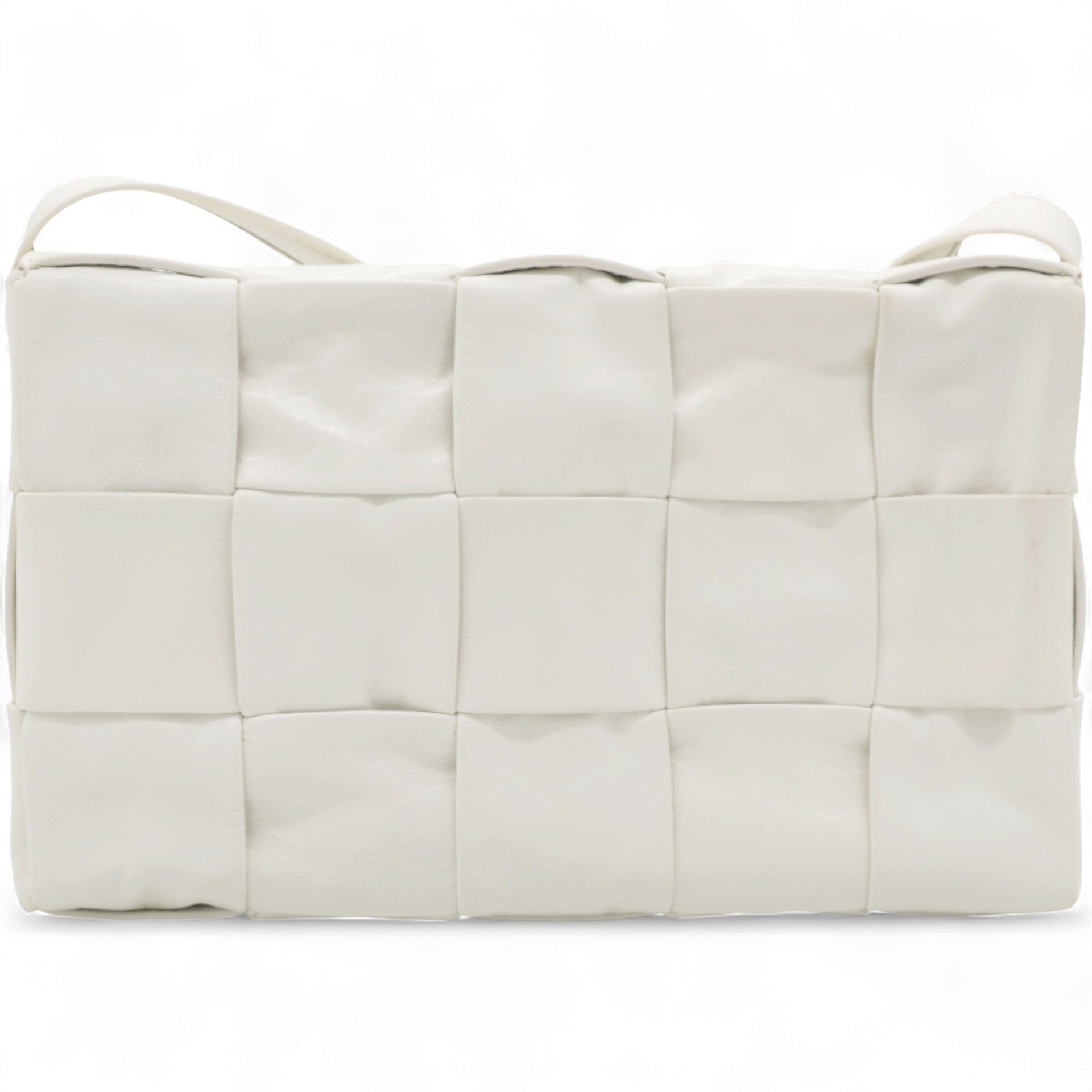 Lambskin Maxi Intrecciato Small Cassette Crossbody Bag White