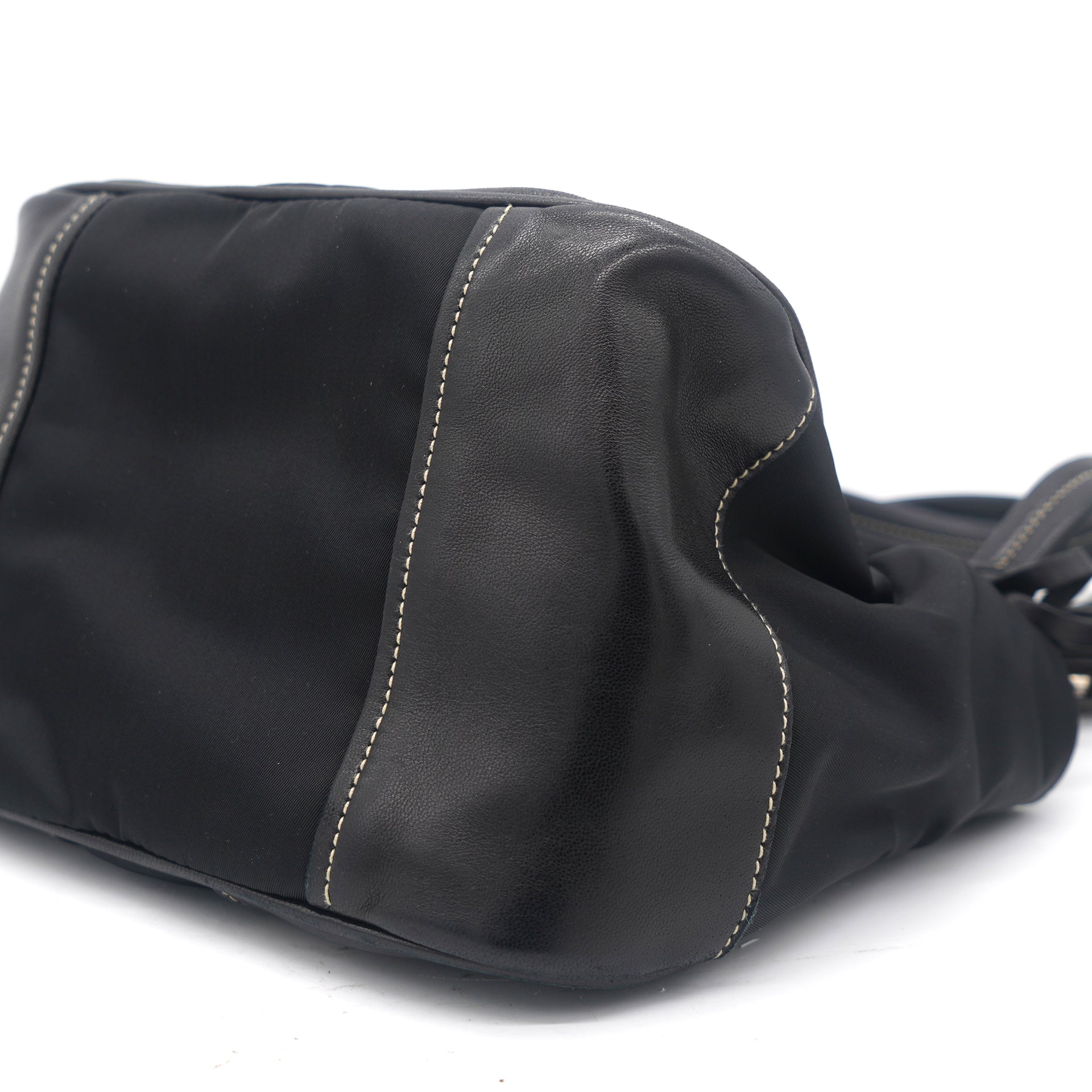 Black Leather and Nylon Mini Bag