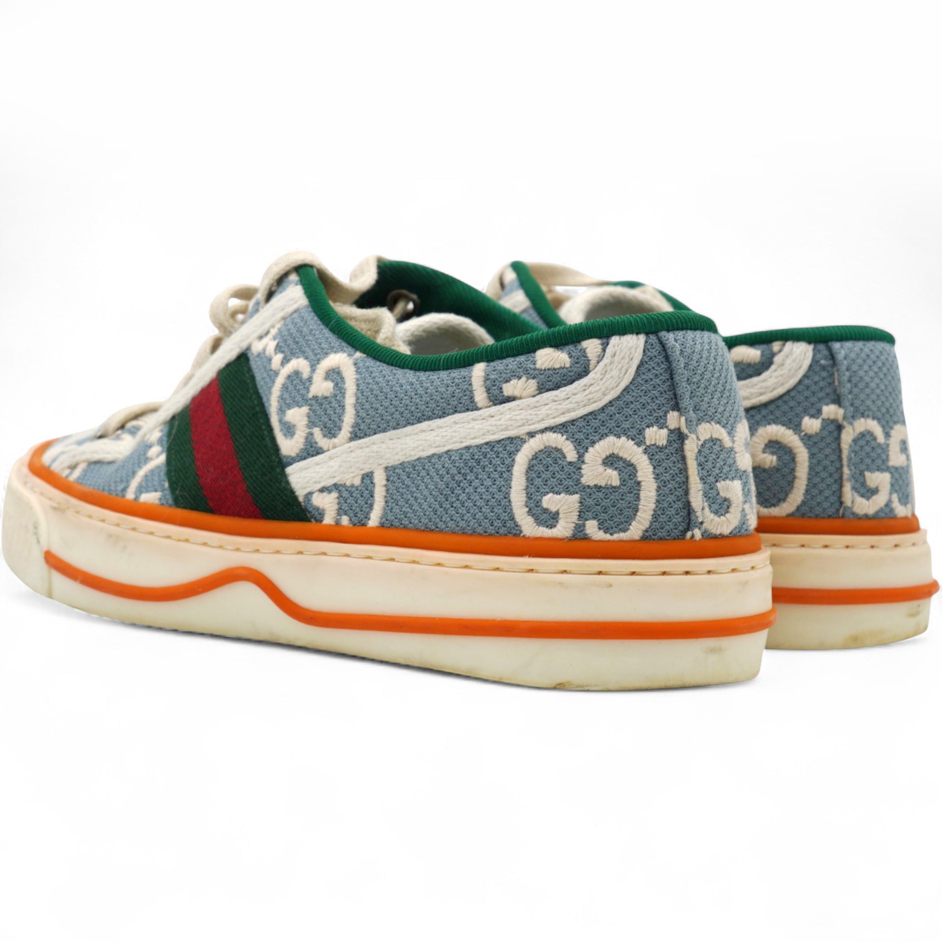 Cotton GG Monogram Web Womens 1977 Tennis Sneakers Philod Ivory Mystic White Size35.5