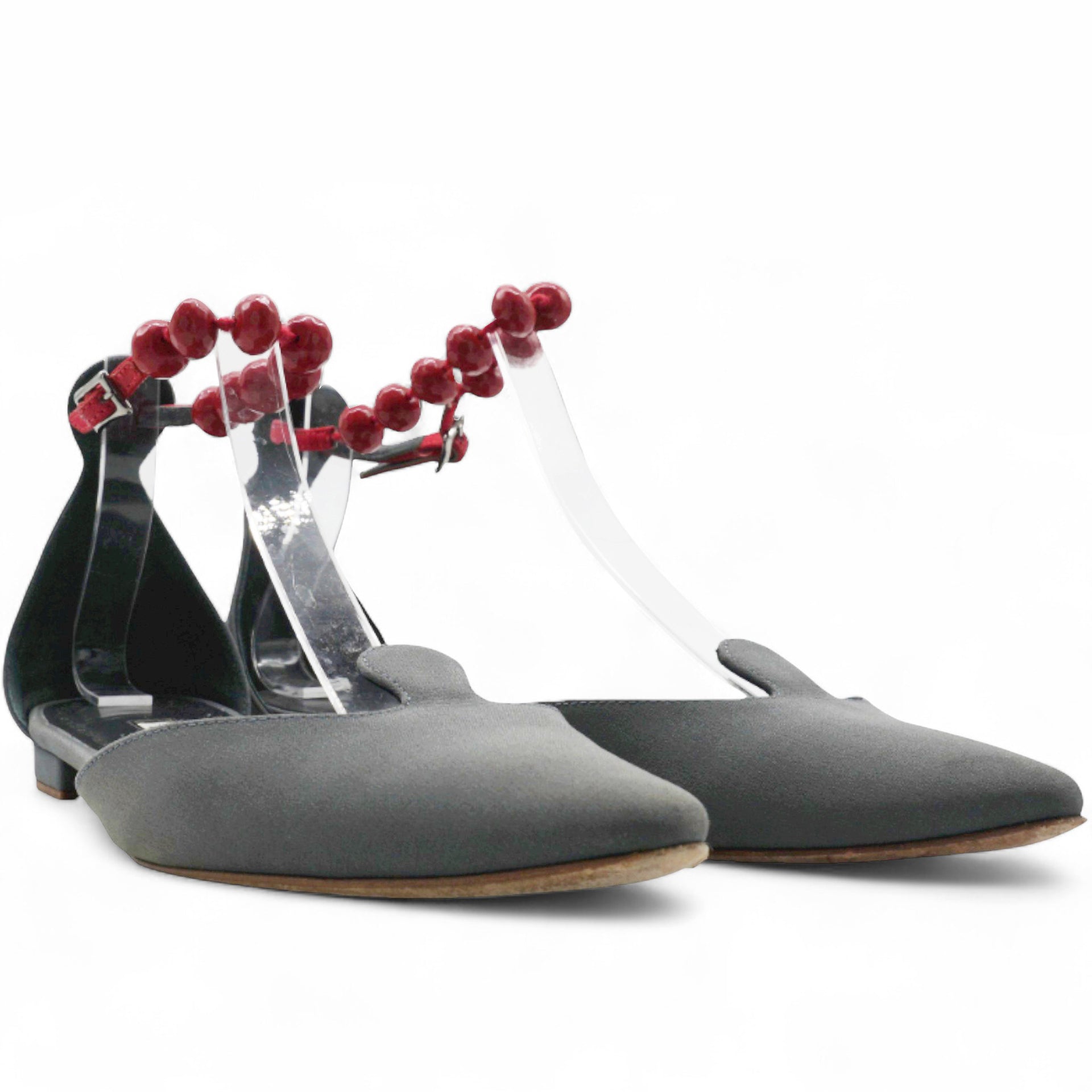 Grey Pumps with Red Embellishment Size37