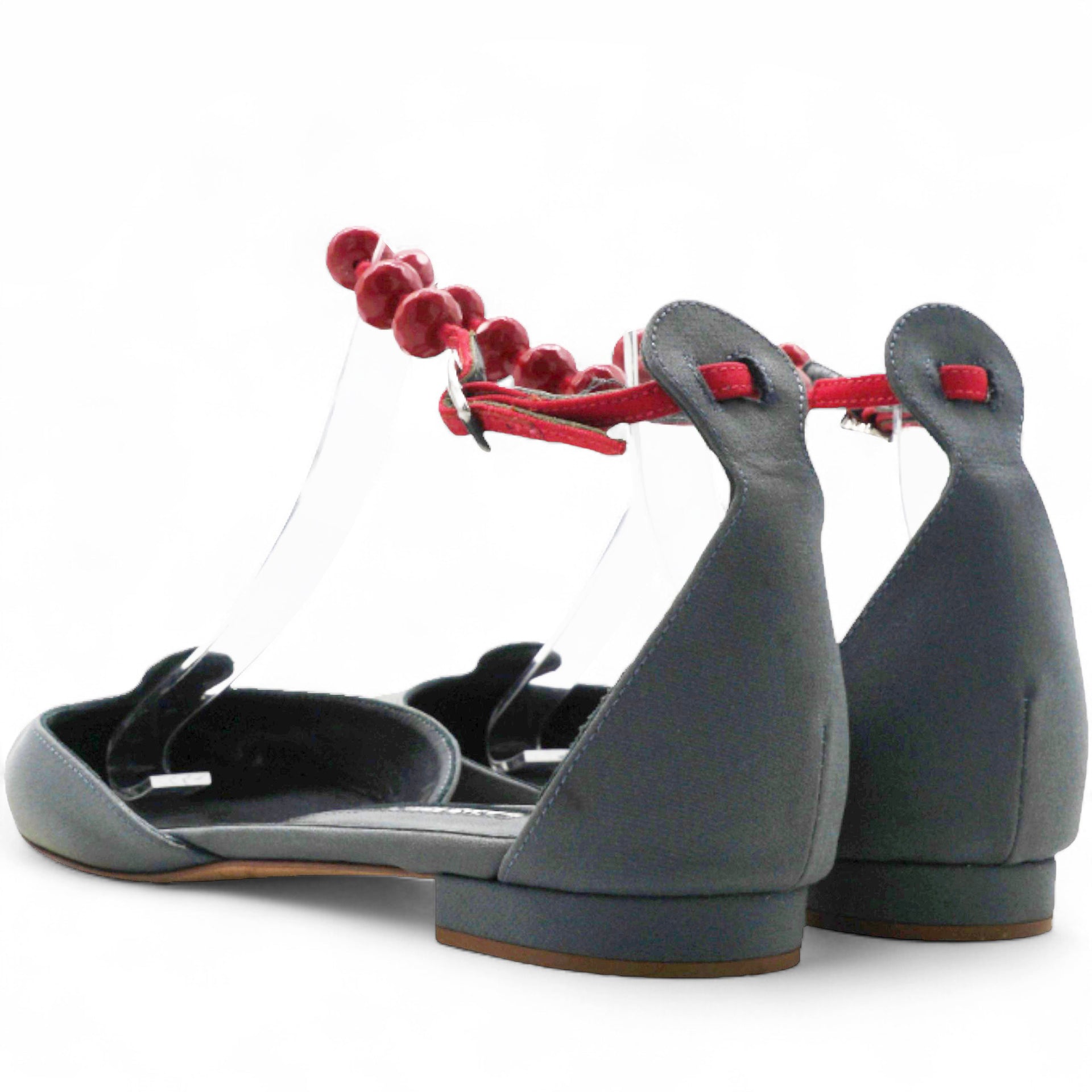 Grey Pumps with Red Embellishment Size37