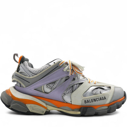 Metallic Calfskin Mesh Nylon Womens Track Sneakers Grey Lilac Size38