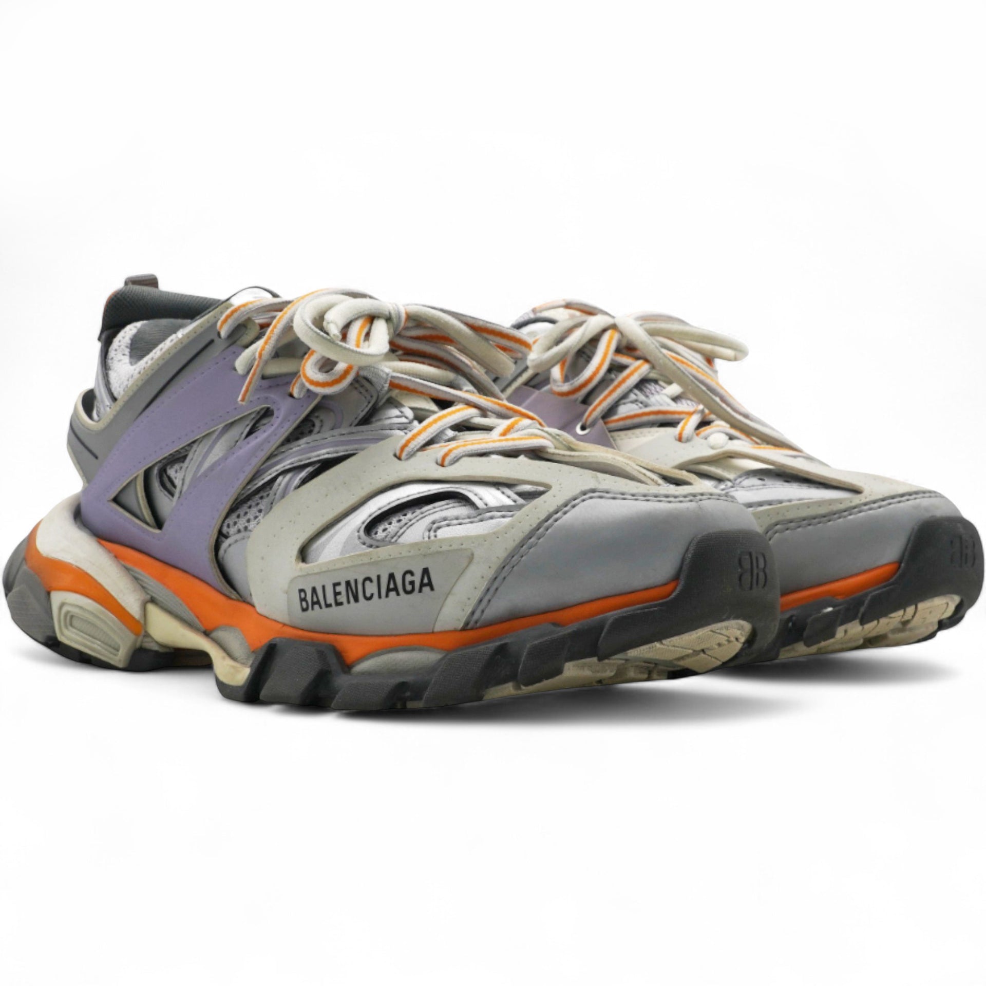 Metallic Calfskin Mesh Nylon Womens Track Sneakers Grey Lilac Size38