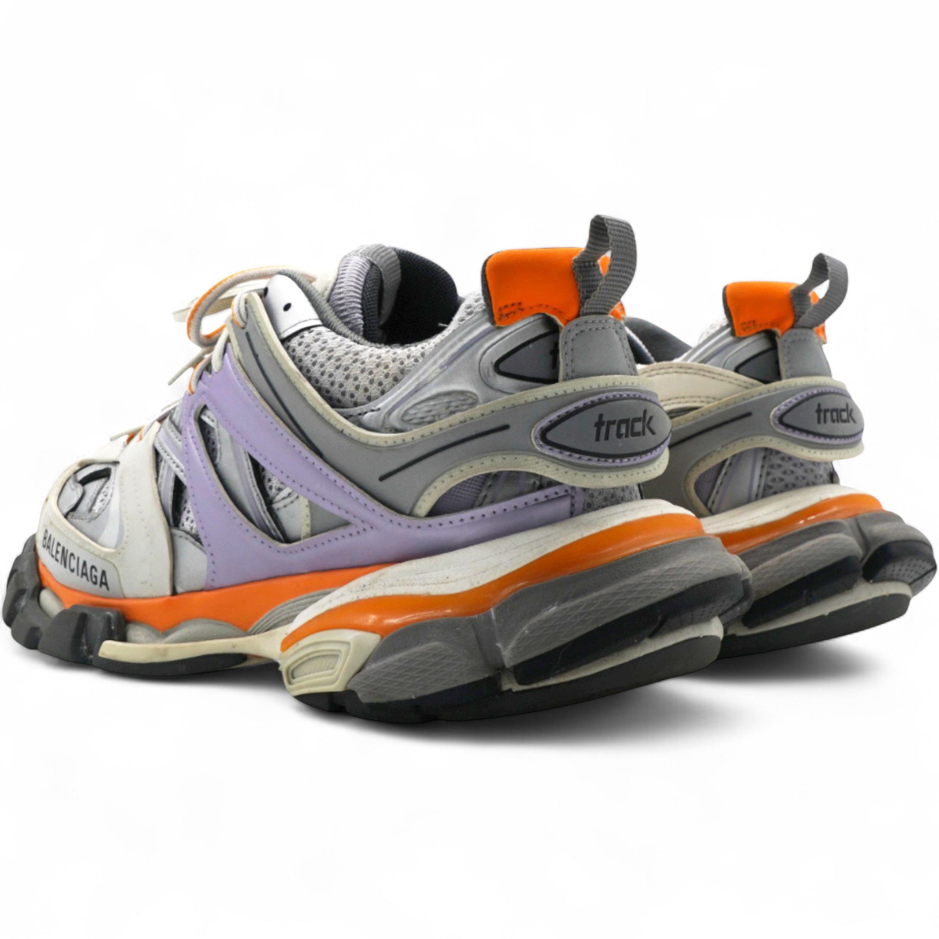 Metallic Calfskin Mesh Nylon Womens Track Sneakers Grey Lilac Size38