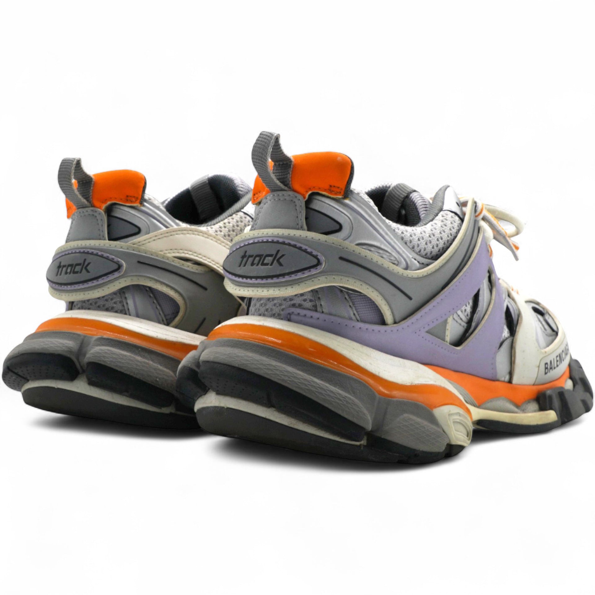 Metallic Calfskin Mesh Nylon Womens Track Sneakers Grey Lilac Size38