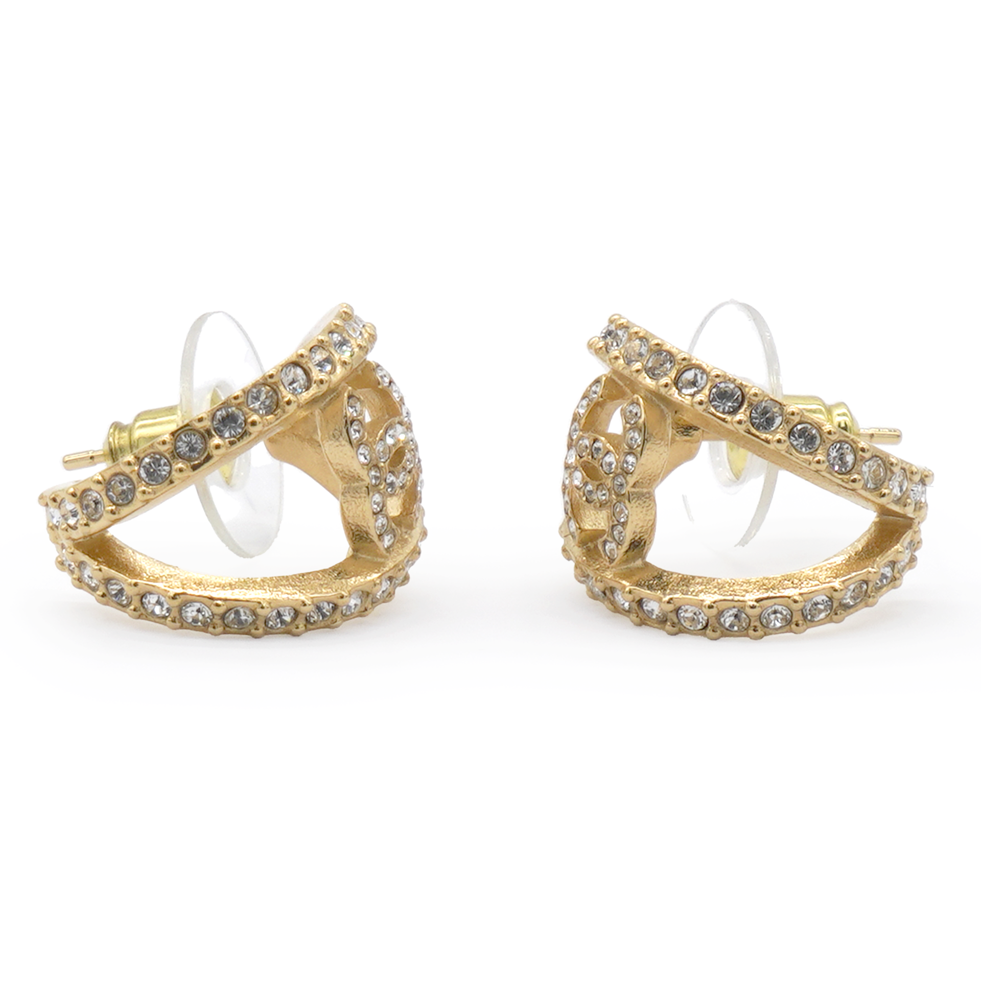 Logo CC And Gold Metal Strass Earrings Golden