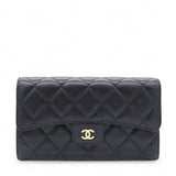 Caviar Quilted Long Flap Wallet Black