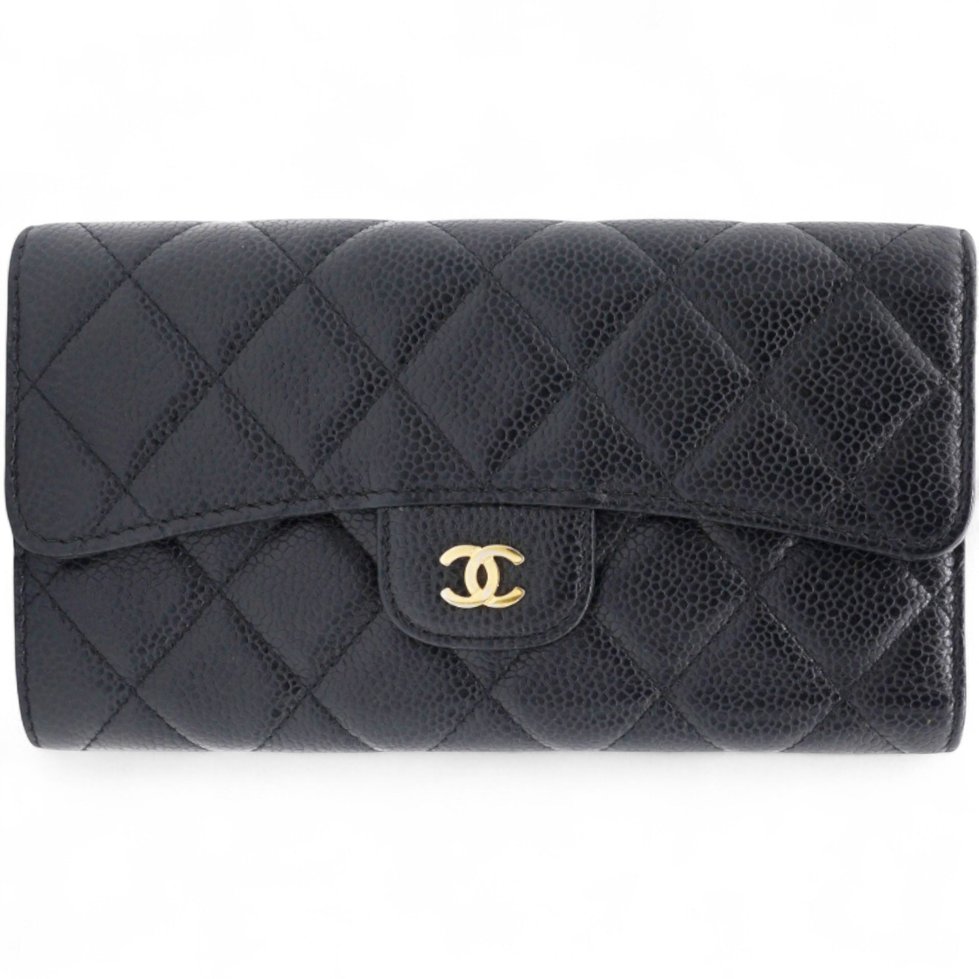 Caviar Quilted Long Flap Wallet Black