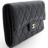 Caviar Quilted Long Flap Wallet Black
