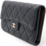 Caviar Quilted Long Flap Wallet Black