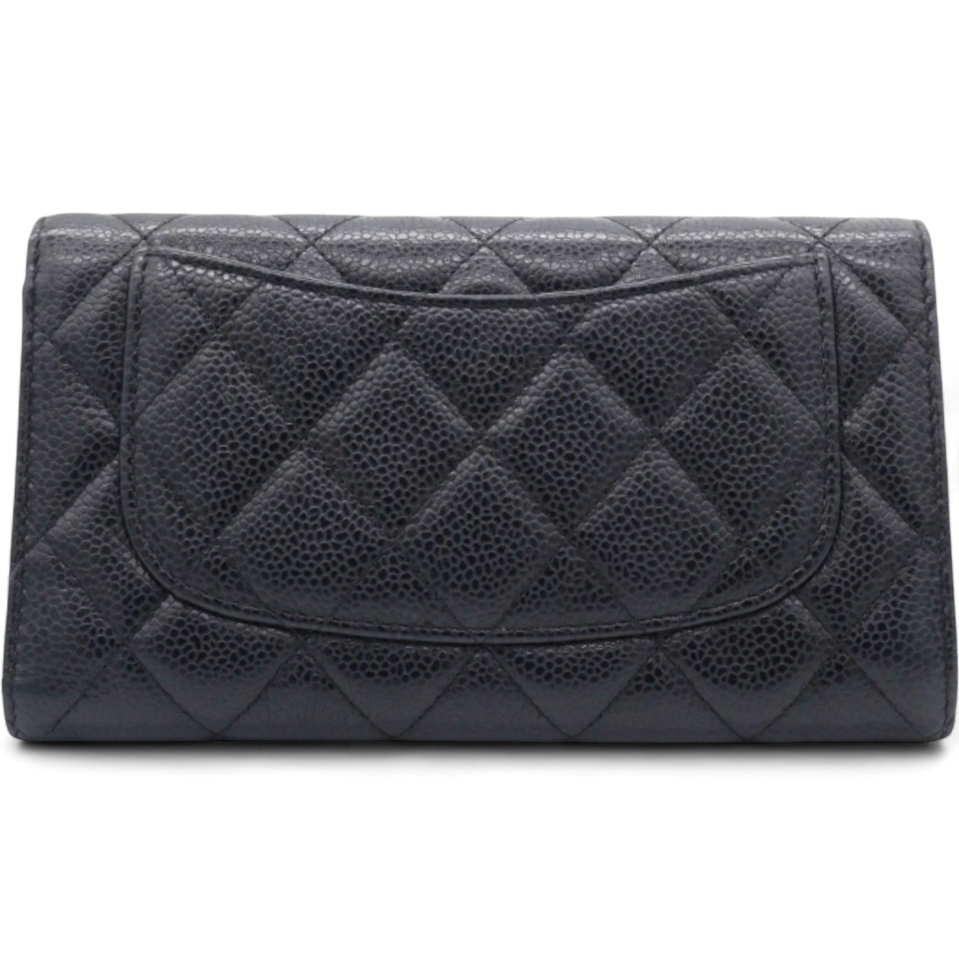 Caviar Quilted Long Flap Wallet Black