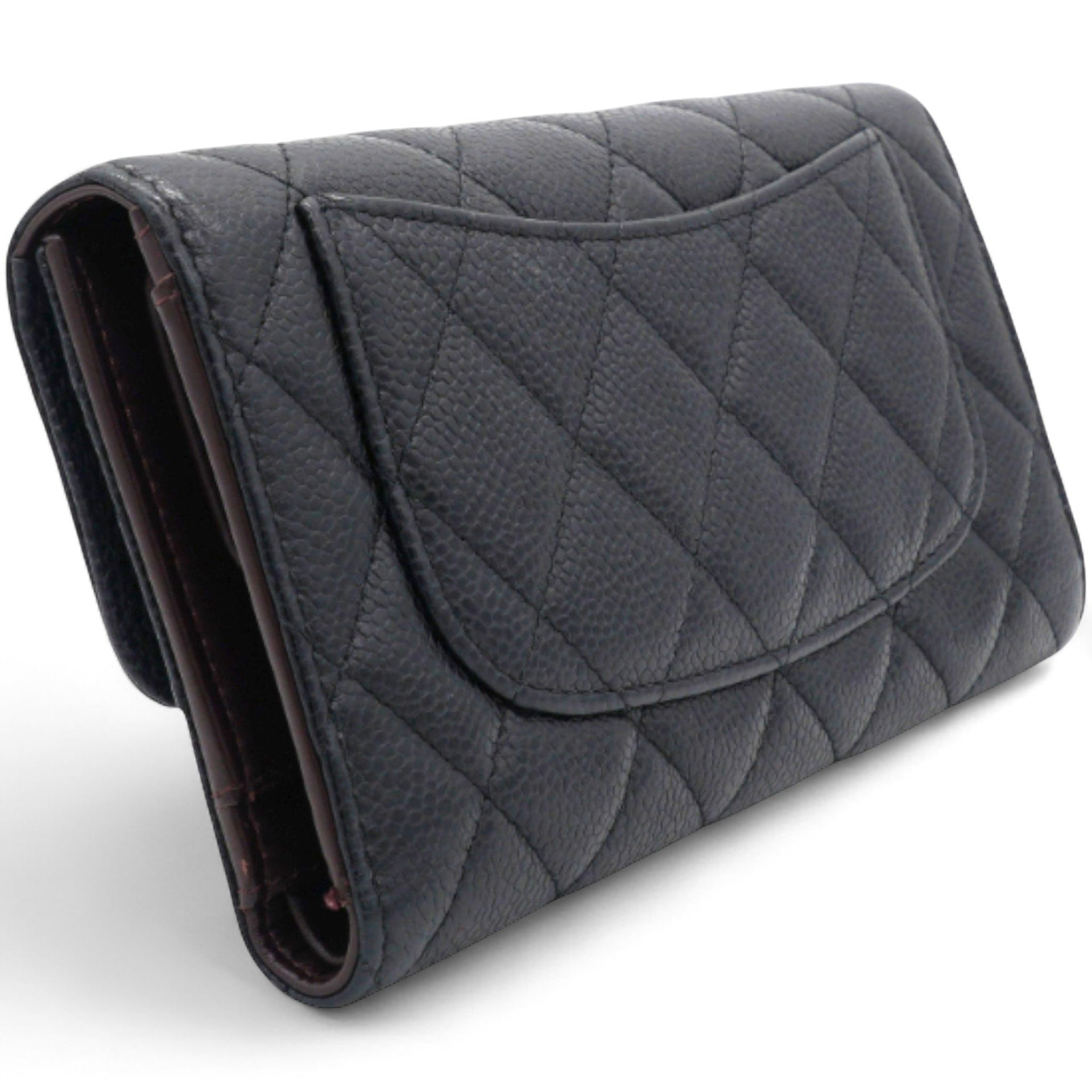 Caviar Quilted Long Flap Wallet Black