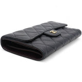Caviar Quilted Long Flap Wallet Black