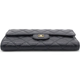 Caviar Quilted Long Flap Wallet Black