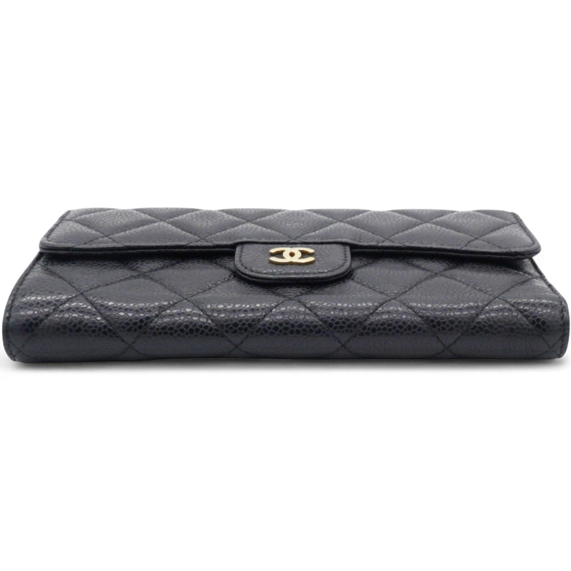 Caviar Quilted Long Flap Wallet Black