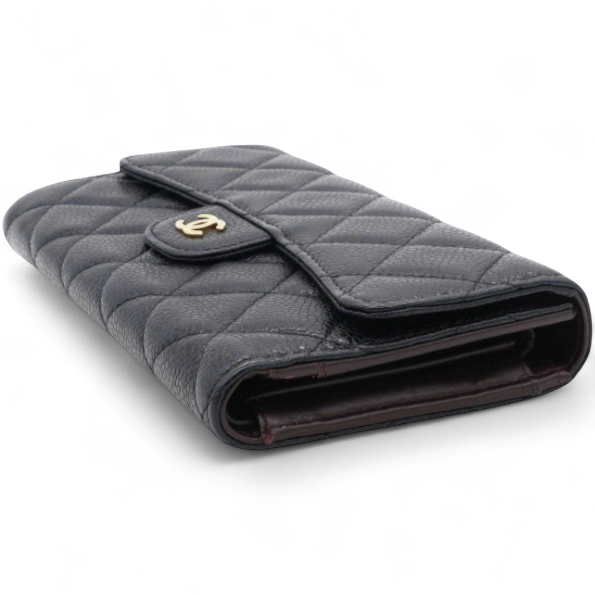 Caviar Quilted Long Flap Wallet Black