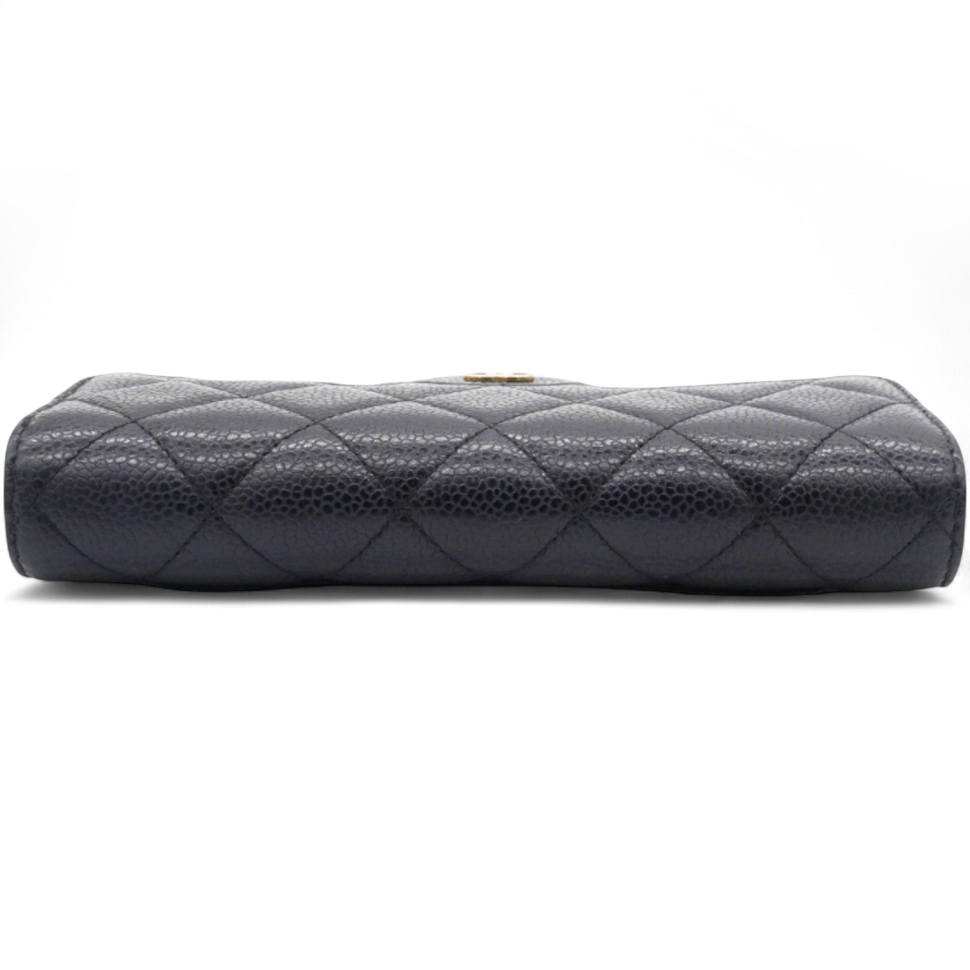 Caviar Quilted Long Flap Wallet Black